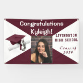 Maroon and White Vinyl卒業写真 横断幕 (横)