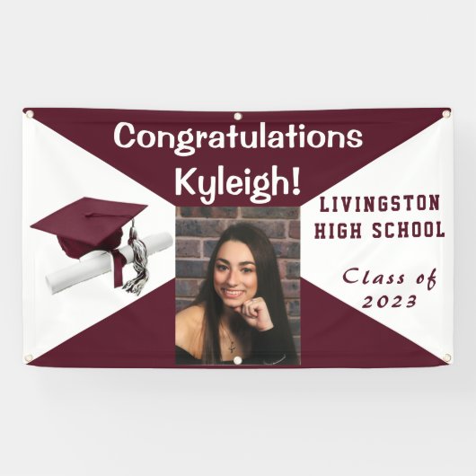 Maroon and White Vinyl卒業写真 横断幕 (横)