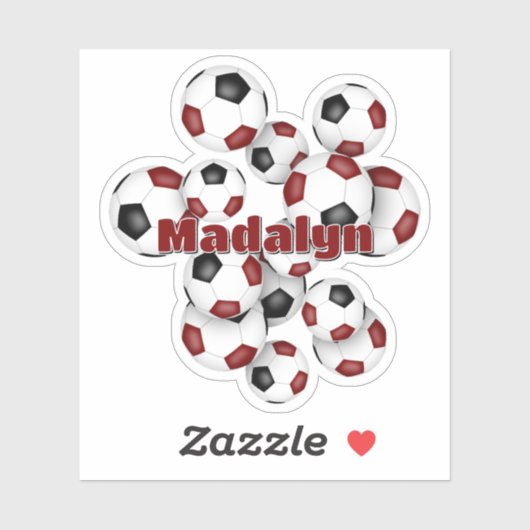 maroon black soccer balls sticker w athlete name シール (シート)