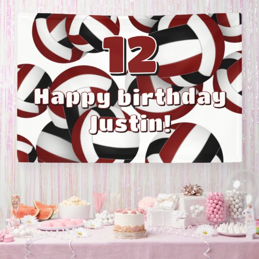 maroon black volleyballs birthday or team party 横断幕 (パーティー)