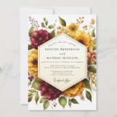 Maroon Bloom Harvest Wedding 招待状 (正面)