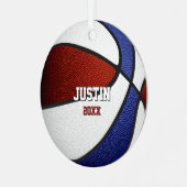 maroon blue team colors keepsake basketball メタルオーナメント (正面左)