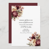 Maroon Burgundy Floral Wedding Invitation  招待状 (正面/裏面)