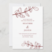 Maroon Burgundy Folids モダン Save the Date 招待状 (正面)