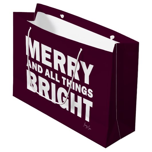 Maroon, Burgundy Gift Bag | Merry & Bright ラージペーパーバッグ (正面アングル)