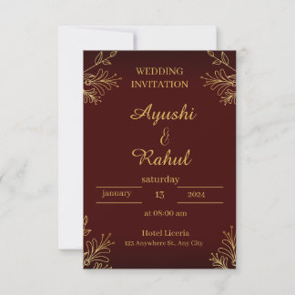 Maroon Burgundy Gold Foil Look Wedding Invitation セーブザデート
