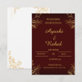 Maroon Burgundy Gold Foil Look Wedding Invitation セーブザデート (正面/裏面)