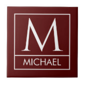 Maroon Ceramic Tile with Custom Initial & Name タイル (正面)