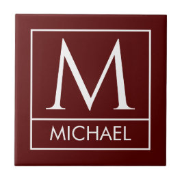 Maroon Ceramic Tile with Custom Initial & Name タイル