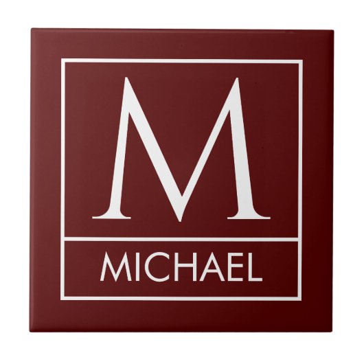 Maroon Ceramic Tile with Custom Initial & Name タイル (正面)