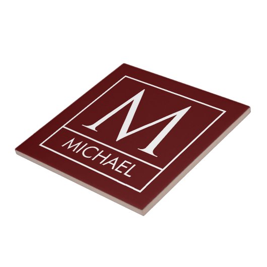 Maroon Ceramic Tile with Custom Initial & Name タイル (側面)