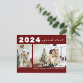 Maroon Chic Year A新鮮なスタート2フォトホリデー ポストカード (スタンド正面)