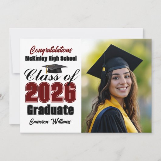 Maroon Class of 2026 Graduate Photo Graduation 案内状 (正面)