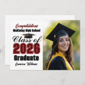 Maroon Class of 2026 Graduate Photo Graduation 案内状 (正面/裏面)