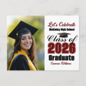 Maroon Class of 2026 Photo Graduation Party インビテーションポストカード (正面)