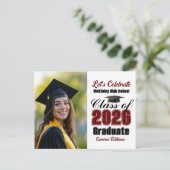 Maroon Class of 2026 Photo Graduation Party インビテーションポストカード (スタンド正面)