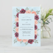 Maroon Coral Floral Flourish Wedding 招待状 (スタンド正面)