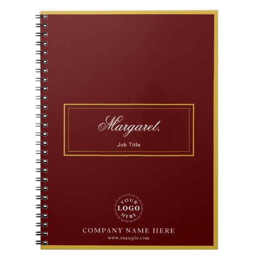 Maroon Custom Spiral Notebook with Name & Logo ノートブック (正面)