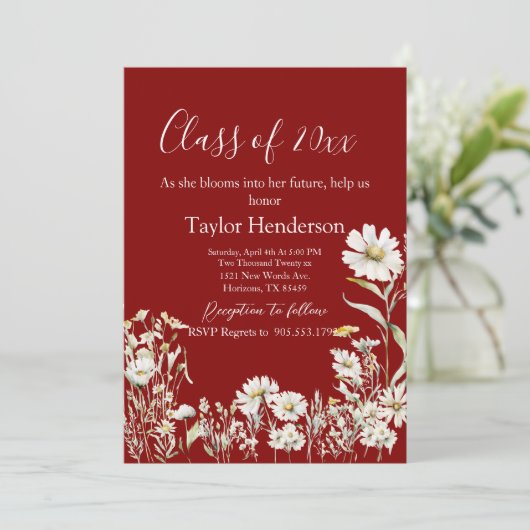Maroon & Daisy Photo Greenery Graduation 招待状 (スタンド正面)