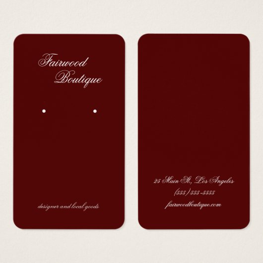 Maroon Deep Red Jewelry Display Card (正面&裏面)