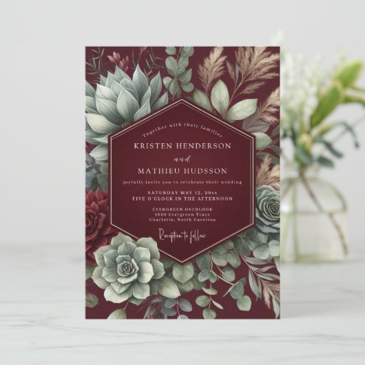 Maroon Desert Bloom Wedding 招待状 (スタンド正面)