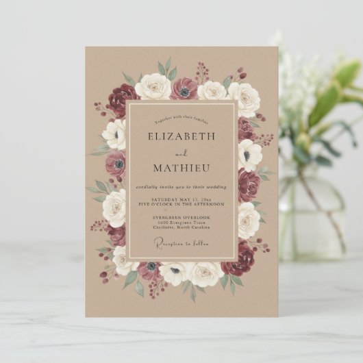 Maroon Distinguished Rustic Wedding 招待状 (スタンド正面)