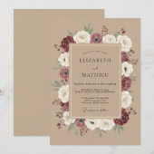 Maroon Distinguished Rustic Wedding 招待状 (正面/裏面)