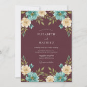 Maroon Dramatic Botanical Wedding 招待状 (正面)