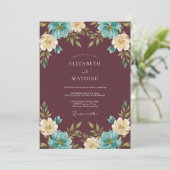 Maroon Dramatic Botanical Wedding 招待状 (スタンド正面)