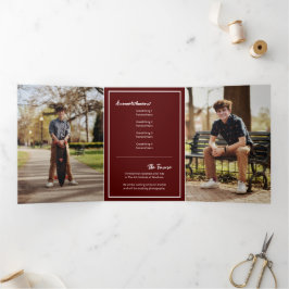 Maroon Edgy抽象芸術引き裂き写真卒業 三つ折り招待状