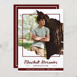 Maroon Edgy抽象芸術引き裂き写真卒業 招待状