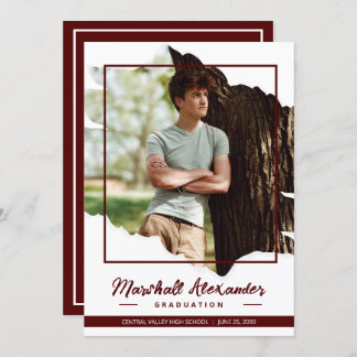 Maroon Edgy抽象芸術引き裂き写真卒業 招待状