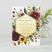 Maroon Floral Autumn Romance Wedding 招待状 (スタンド正面)