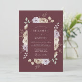 Maroon Floral Brushstroke Wedding 招待状 (スタンド正面)