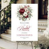 Maroon Floral Greenery Bridal Shower Welcome ポスター