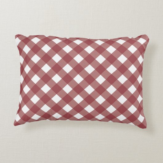 Maroon Gingham Print Accent Pillow アクセントクッション (裏面)