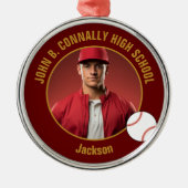 Maroon Gold Baseball Player Photo Christmas メタルオーナメント (正面)