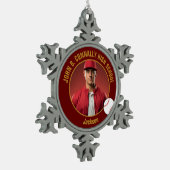 Maroon Gold Baseball Player Photo High School スノーフレークピューターオーナメント (左)