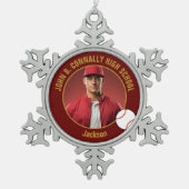 Maroon Gold Baseball Player Photo High School スノーフレークピューターオーナメント (正面)