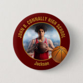 Maroon Gold Basketball Player Photo High School 缶バッジ (正面)