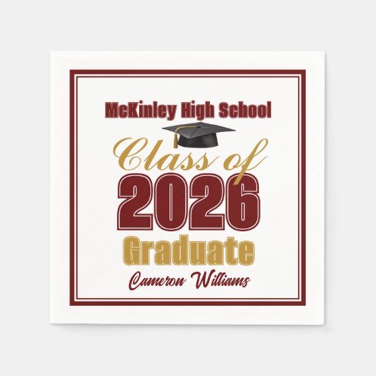 Maroon Gold Class of 2026 Custom Graduation Party スタンダードカクテルナプキン (正面)