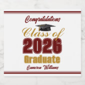 Maroon Gold Class of 2026 Custom Graduation Party スパークリングワインラベル (シングルラベル)