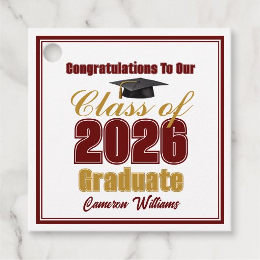 Maroon Gold Class of 2026 Custom Graduation Party フェイバータグ (正面)