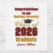 Maroon Gold Class of 2026 Custom Graduation Party ワインラベル (シングルラベル)