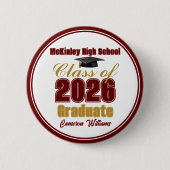 Maroon Gold Class of 2026 Graduation Keepsake 缶バッジ (正面)