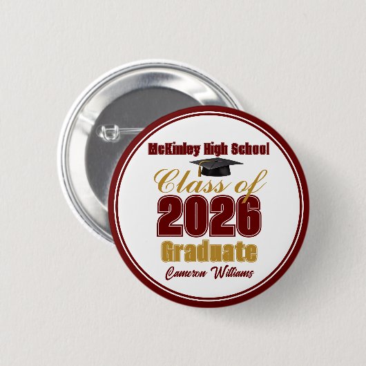 Maroon Gold Class of 2026 Graduation Keepsake 缶バッジ (正面&裏面)