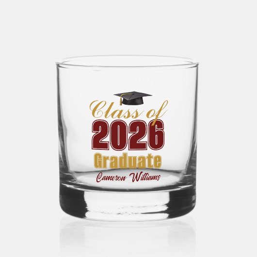 Maroon Gold Class of 2026 Graduation Party ウイスキーグラス (正面)