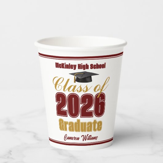 Maroon Gold Class of 2026 Graduation Party 紙コップ (正面)