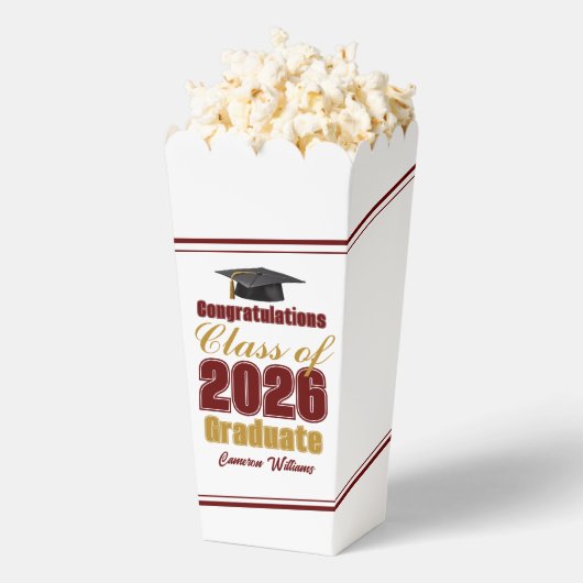 Maroon Gold Class of 2026 Graduation Party Popcorn フェイバーボックス (はじけた状態)
