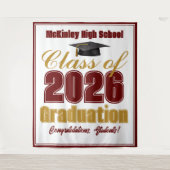 Maroon Gold Class of 2026 Graduation Photo Booth タペストリー (正面)